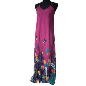 Old Navy Fuschia Tropical Print Spaghetti Strap Maxi Dress - Tall MI0102